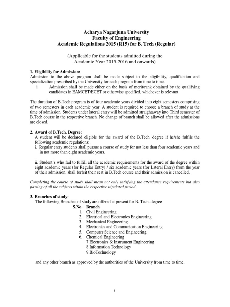 B.Tech Academic Regulations at ANU | PDF | Test (Assessment) | Curriculum