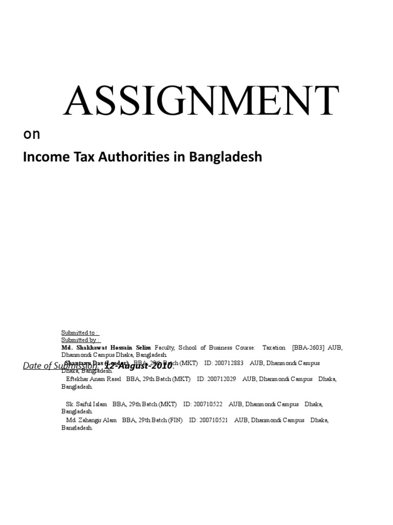 Assignment On Tax Authorities in Bangladesh PDF Taxes Tax