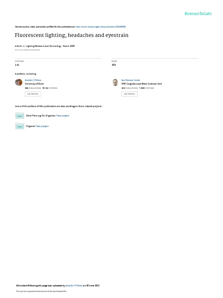 Fluorescent Lighting, Headaches and Eyestrain PDF