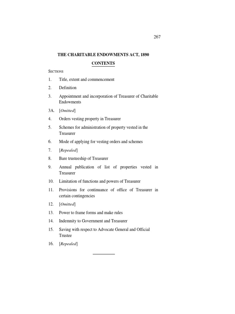 The Charitable Endowments Act, 1890 PDF Financial Endowment Trust Law
