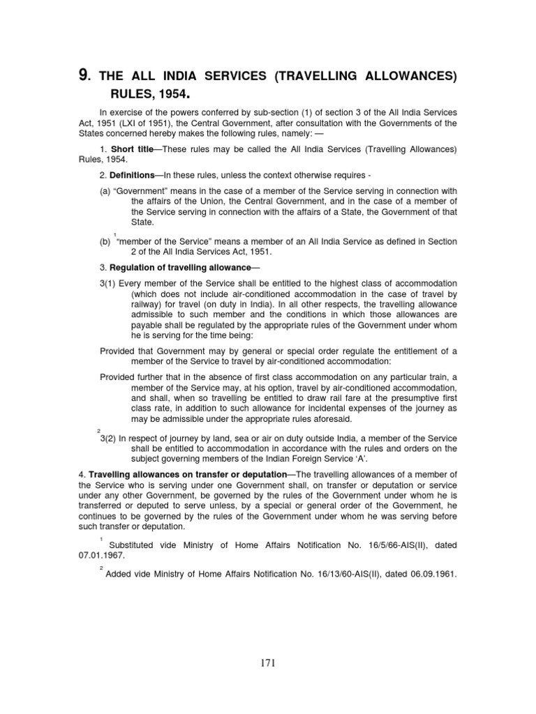 The All India Services (Travelling Allowances) RULES, 1954 PDF Fuel