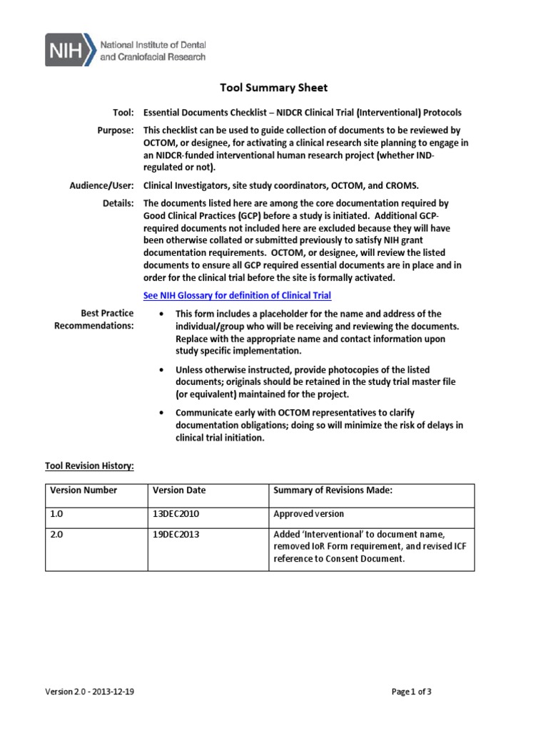 Essential Documents Checklist Clinical Trial Interventional | PDF