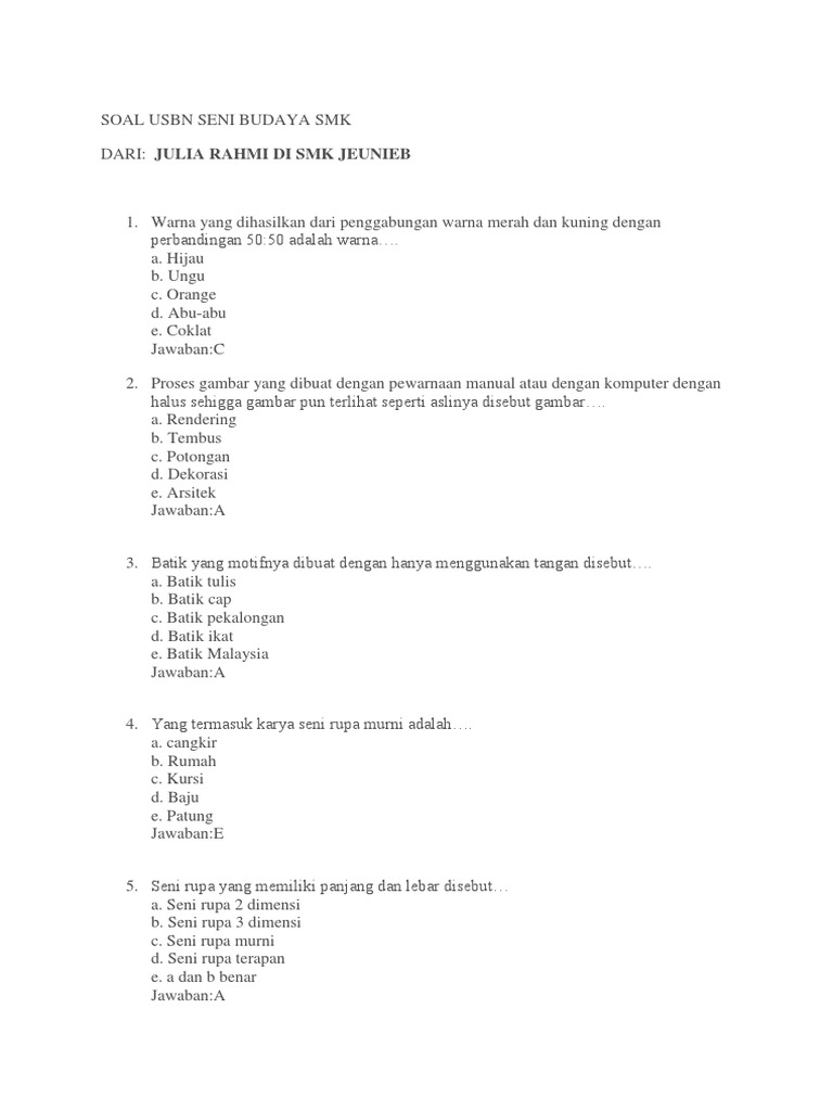 Soal Usbn Seni Budaya Smk Pdf