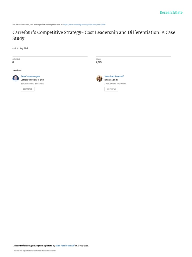 Carrefour S Competitive Strategy Cost Leadership And Differentiation A