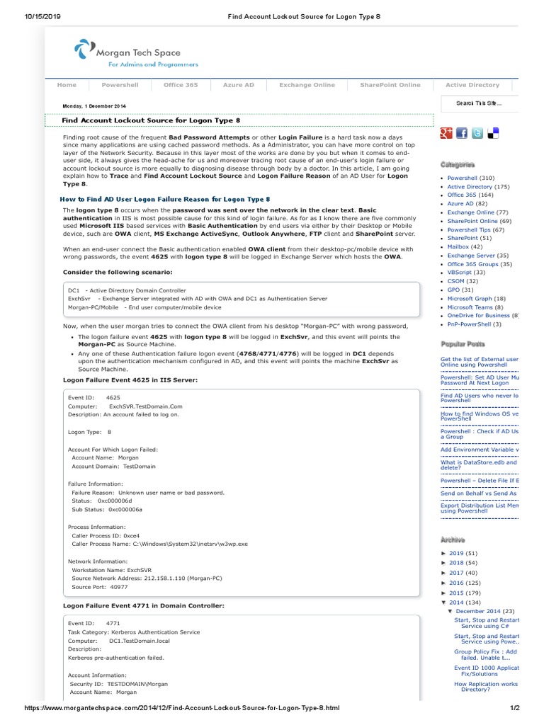 Find Account Lockout Source For Logon Type 8 PDF Share Point Active Directory