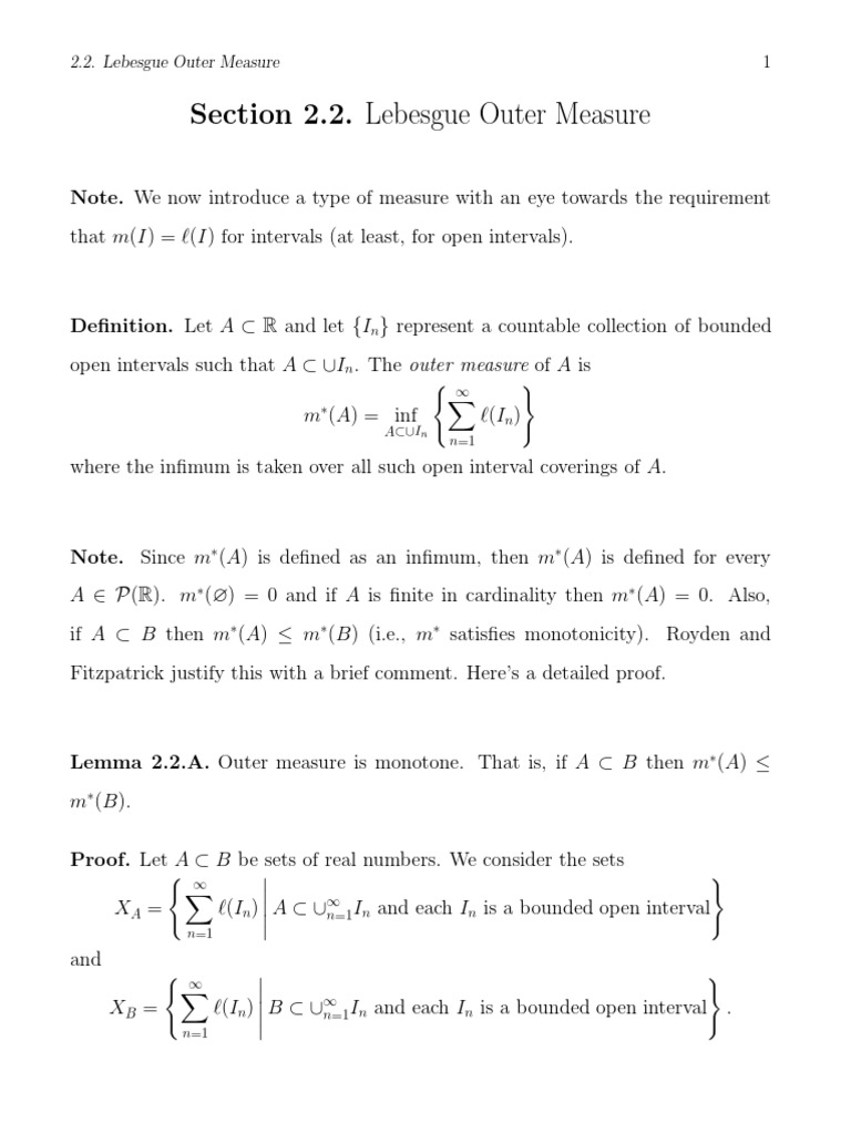 Lebesgue Outer Measure Explained | PDF | Measure (Mathematics ...