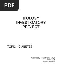 Biology Investigatory Project: Topic - Diabetes