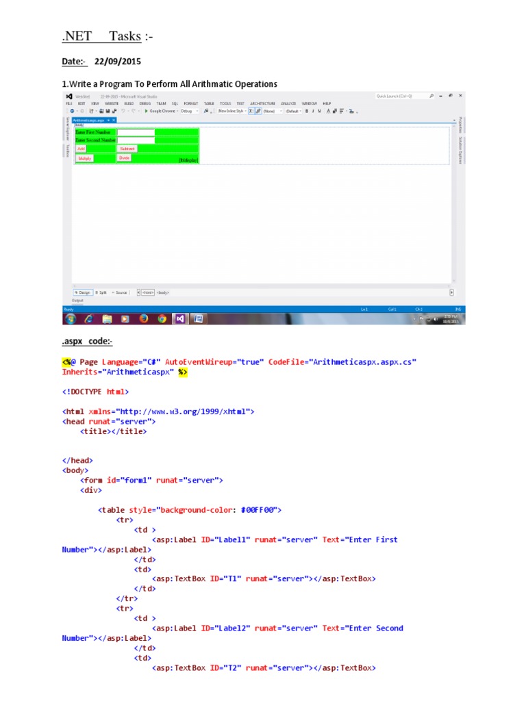 1.write A Program To Perform All Arithmatic Operations: Date:-22/09 ...