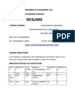 Resume: D.E.I Training & Placement Cell Stanadrd Format
