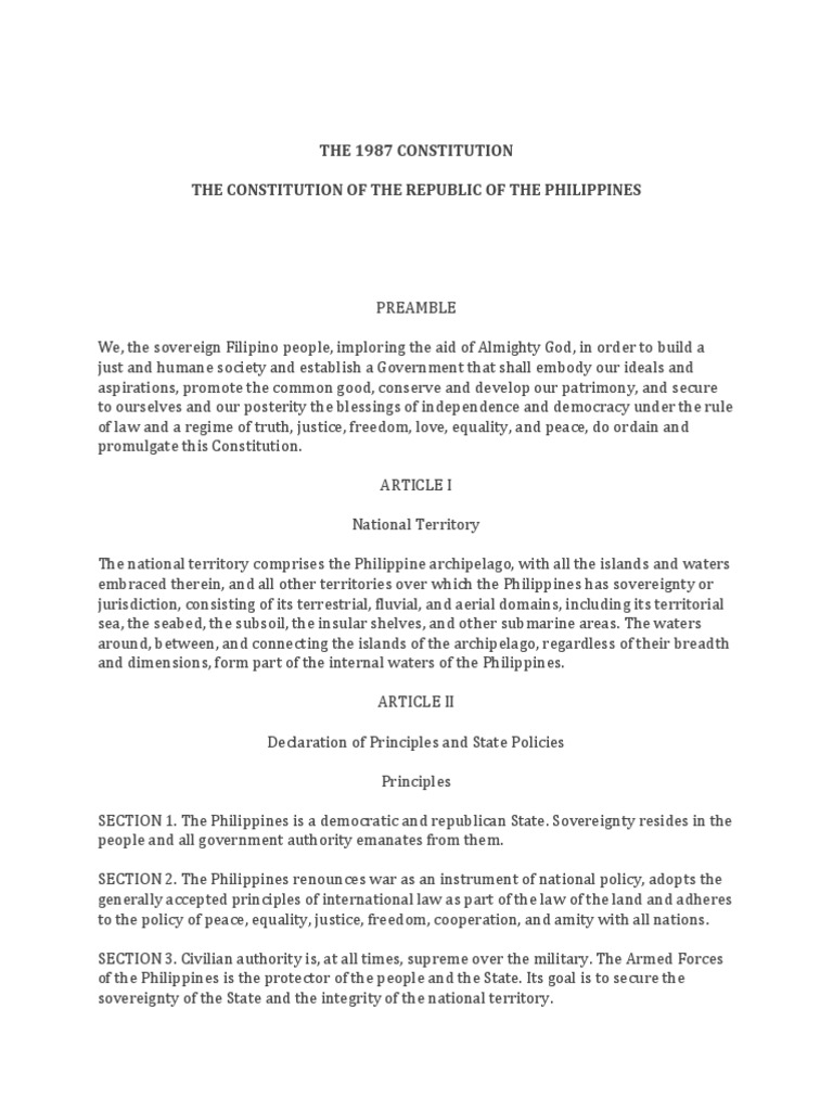 1987 Philippine Constitution Overview | PDF | Presidents Of The United ...