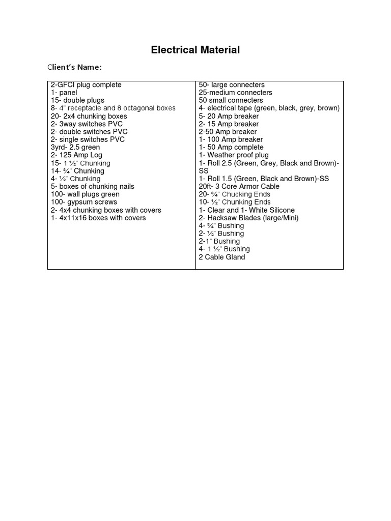 Electrical Tool and Accessory List | PDF