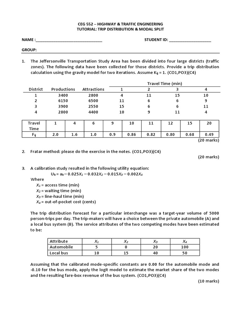 Trip Distribution Using Gravity Model | PDF | Services (Economics ...