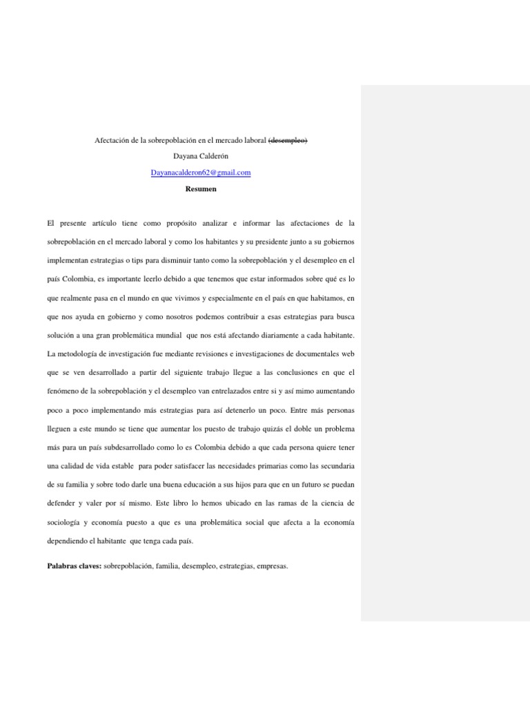 Impacto de la sobrepoblación en empleo | PDF | Desempleo | Ciencias ...