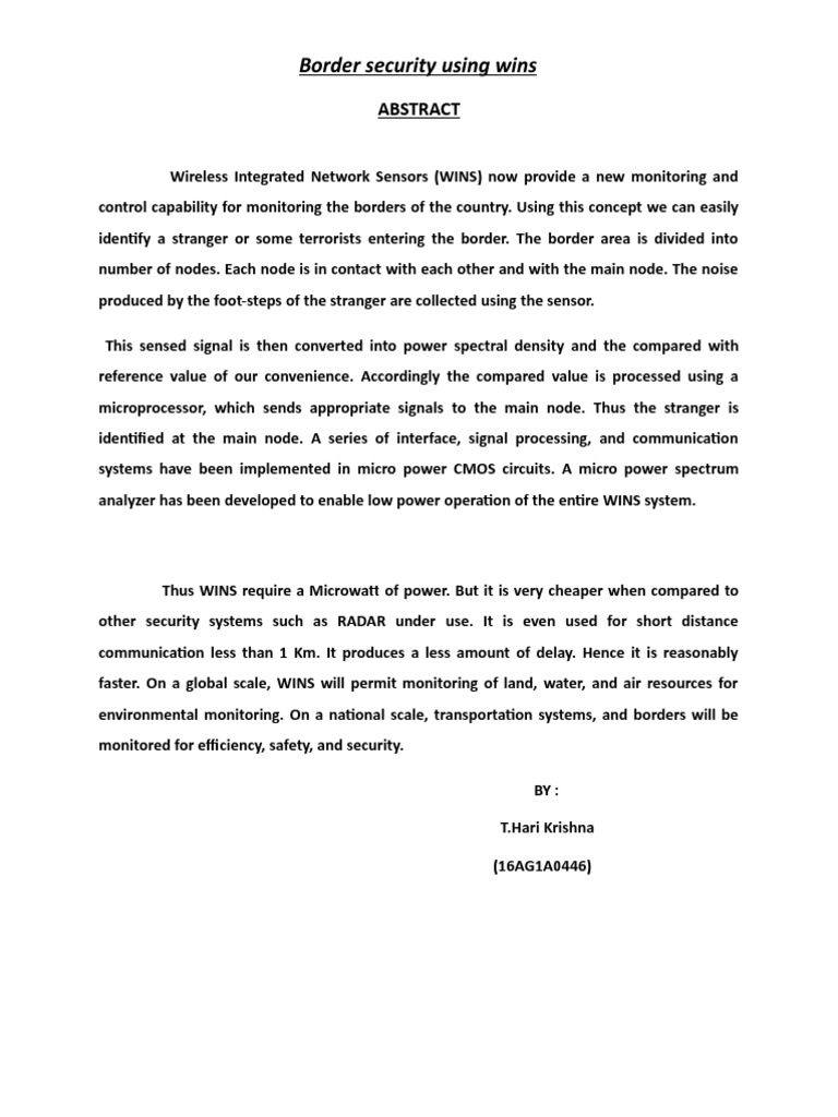 Border Security Using Wins | PDF | Spectral Density | Computer Networking