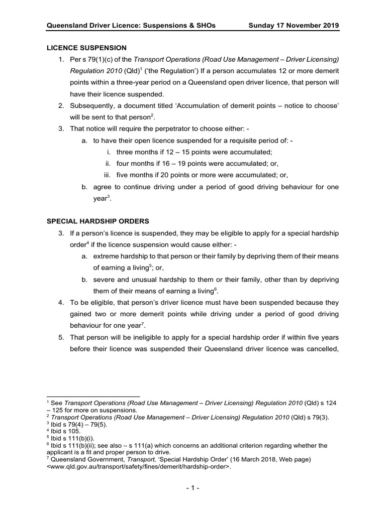 QLD Driving Suspensions PDF Common Law Vehicles
