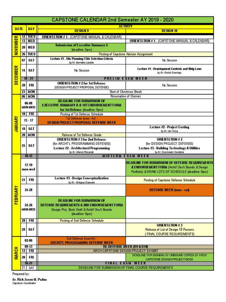 CAPSTONE CALENDAR 2nd Semester AY 2019 2020 PDF Academia Schools