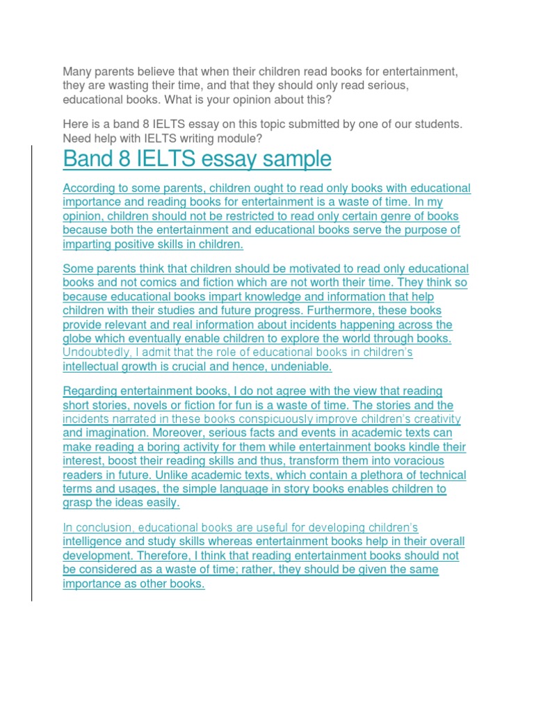 Band 8 IELTS Essay Sample PDF Entertainment Essays