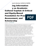 Reframing Information Literacy As Academic Cultural Capital: A Critical and Equity-Based Foundation For Practice, Assessment, and Scholarship