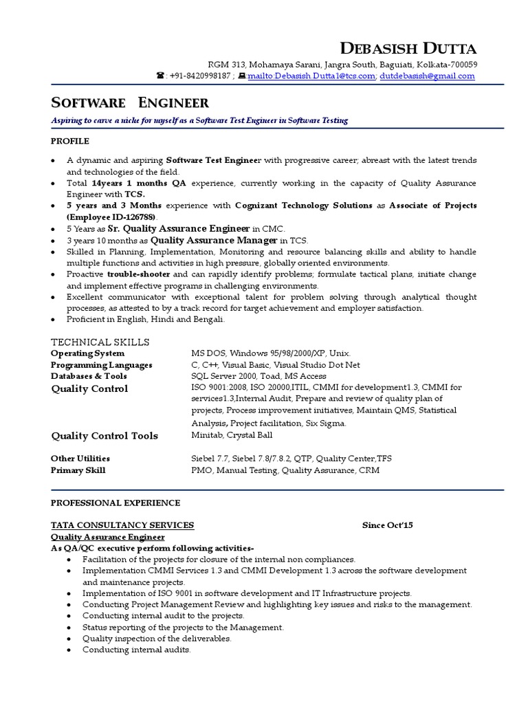 Debasish Dutta: Software Test Engineer Profile | PDF | Quality ...