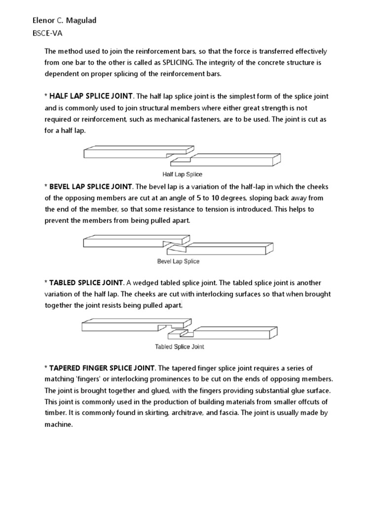 Types of Splice Joints in Reinforcement | PDF