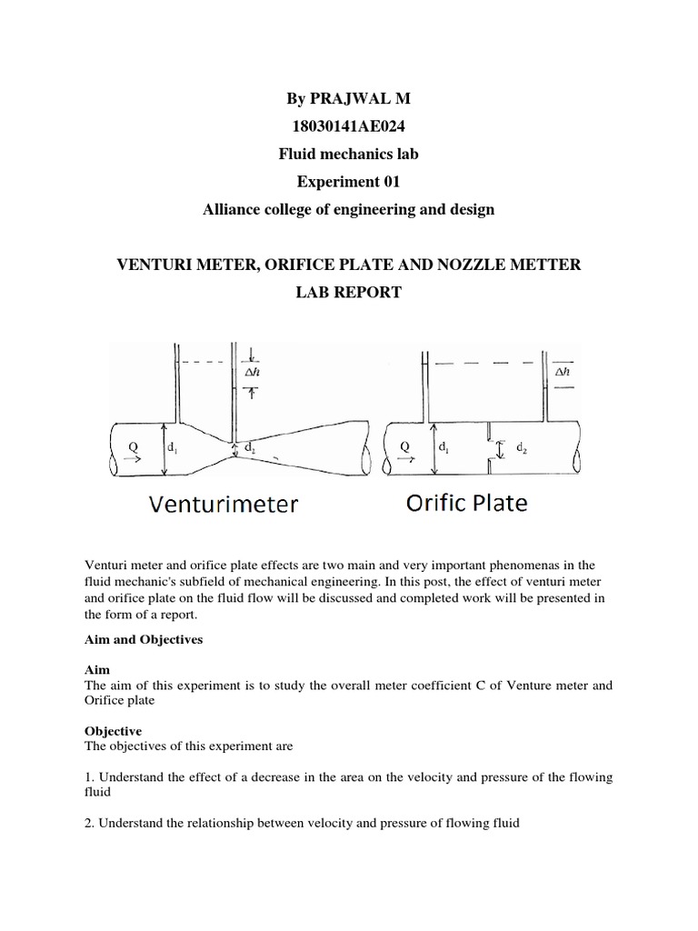 Venturi Meter and Orifice Plate Lab Report PDF Flow Measurement