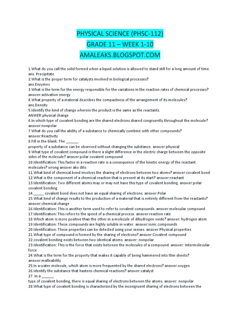 Grade 11 Physical Science Overview | PDF | Momentum | Chemical Compounds