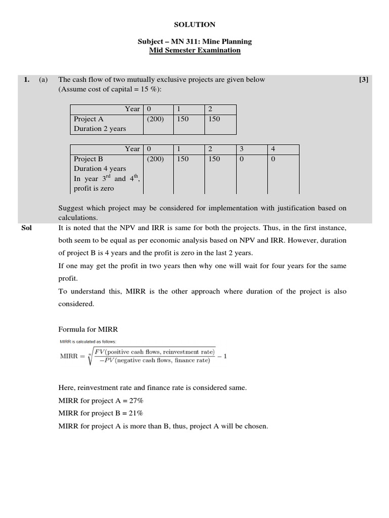 Mine Planning Exam Solutions and Calculations | PDF | Coal Mining | Net ...
