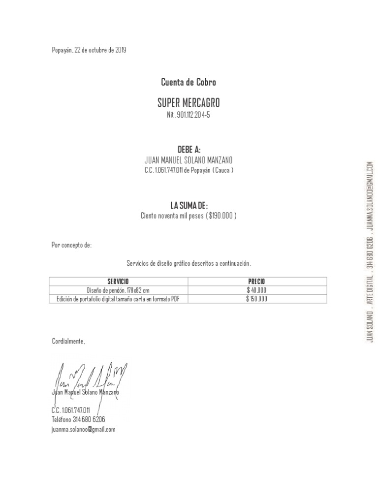 Cuenta de Cobro - Mercagro Corp | PDF