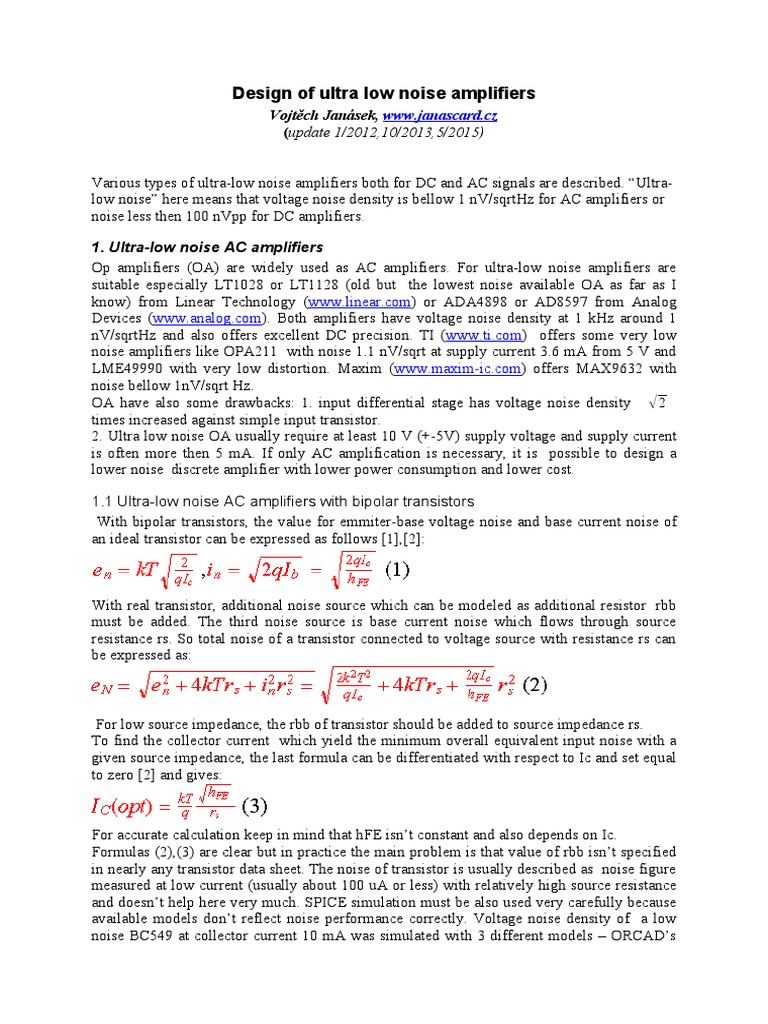 Design of Ultra Low Noise Amplifiers | PDF | Amplifier | Field Effect ...