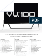 Vu 4K UHD HDR10 Official Android Oreo 8.0 Smart TV 254cms LED TV Model: VU100OA