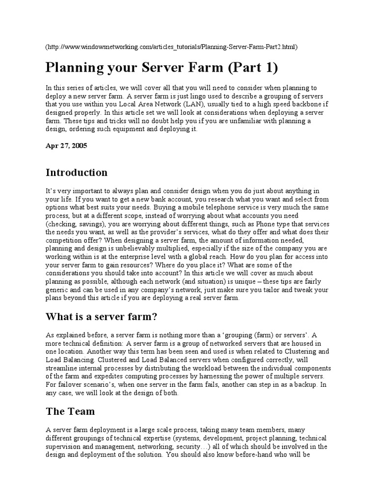 Server Farm Planning Essentials | PDF | Computer Network | Distributed ...