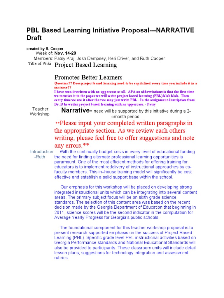 PBL Initiative Proposal for Educators | PDF | Project Based Learning ...
