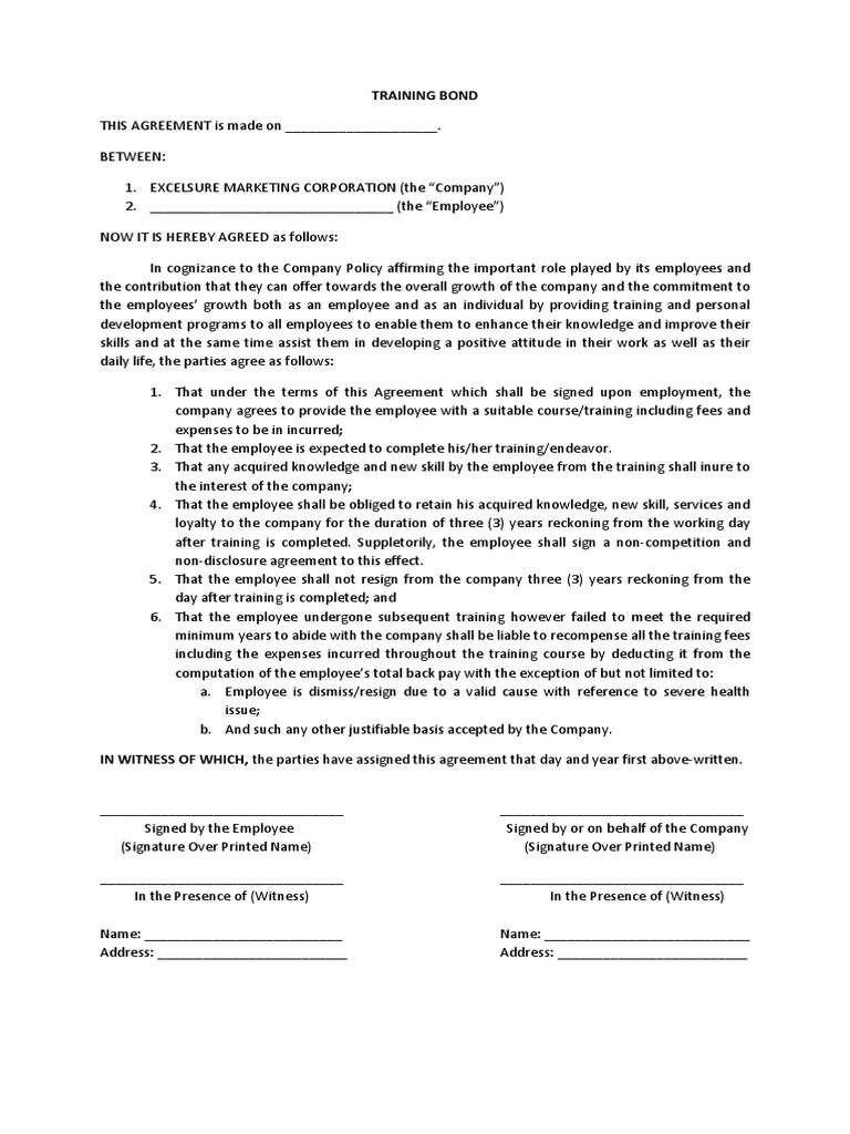 Training Bond PDF Labor Employment