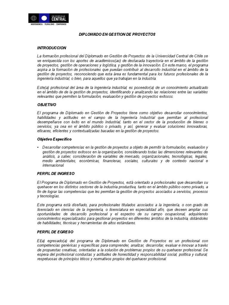 Diplomado en Gestión de Proyectos | PDF | Gestión de proyectos | Ingeniería