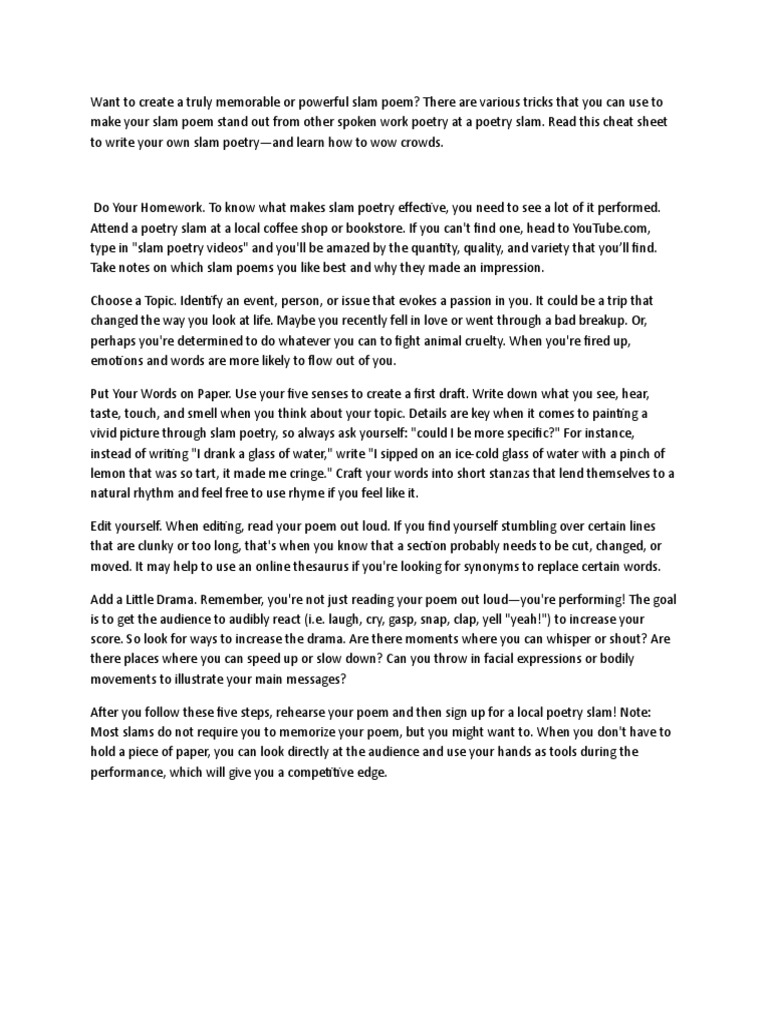 Key Points On Slam Poetry  PDF  Poetry