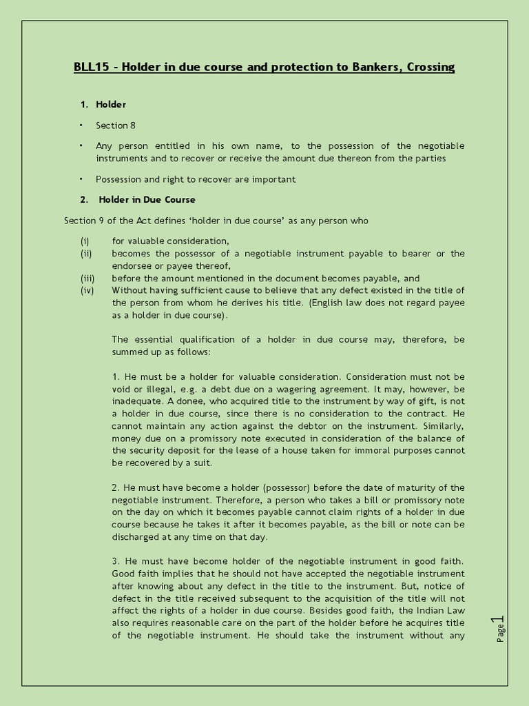 BLL15 Holder in Due Course and Protection To Bankers, Crossing PDF
