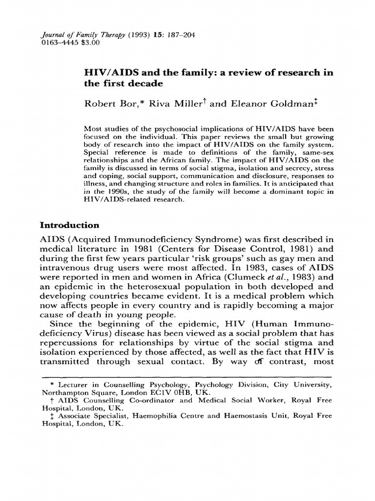 HIV/AIDS and The Family: A Review of Research in The First Decade | PDF ...