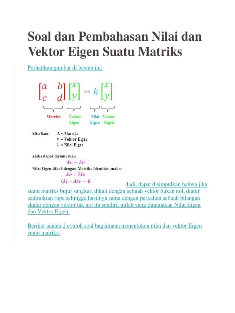 Soal Dan Pembahasan Nilai Dan Vektor Eigen Suatu Matriks