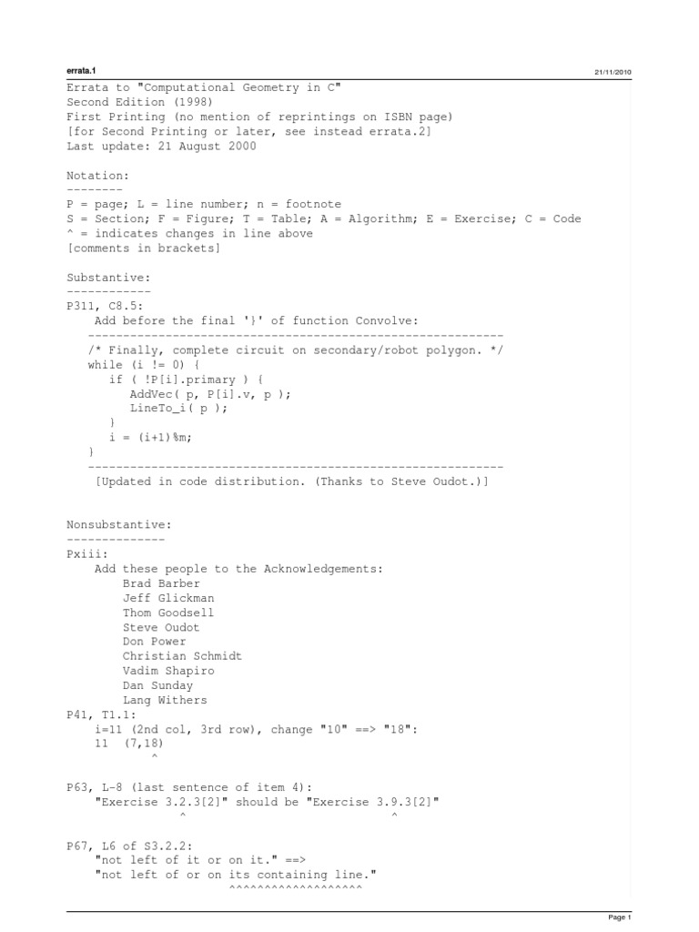 Computational Geometry in C Errata | PDF | Teaching Mathematics