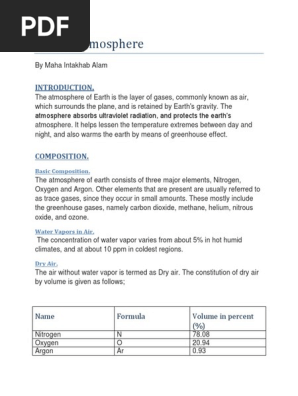 Earth S Atmosphere Pdf Troposphere Atmosphere Of Earth