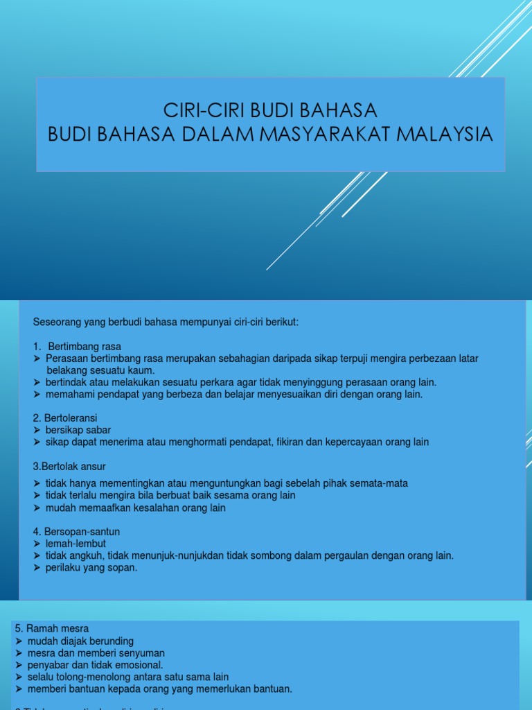 Ciri Ciri Budi Bahasa Budi Bahasa Dalam Masyarakat Malaysia
