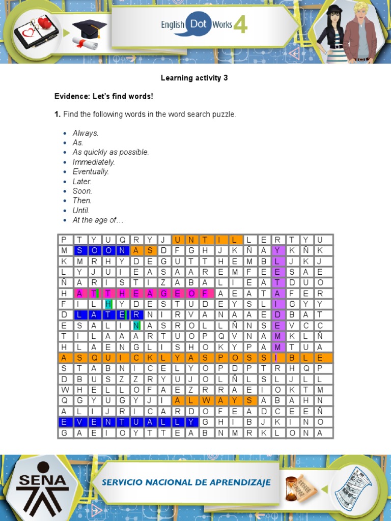 Learning Activity 3 Evidence: Let's Find Words! 1. Find The Following ...