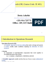 Operations Research (OR, Course Code:) : Desta Ashebir +251-914-725775 Office: 309, EIT Building
