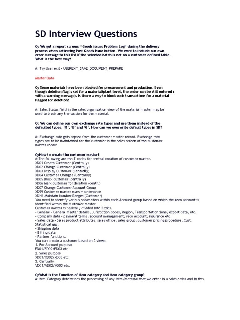 Sd Interview Questions Pdf Sales Business
