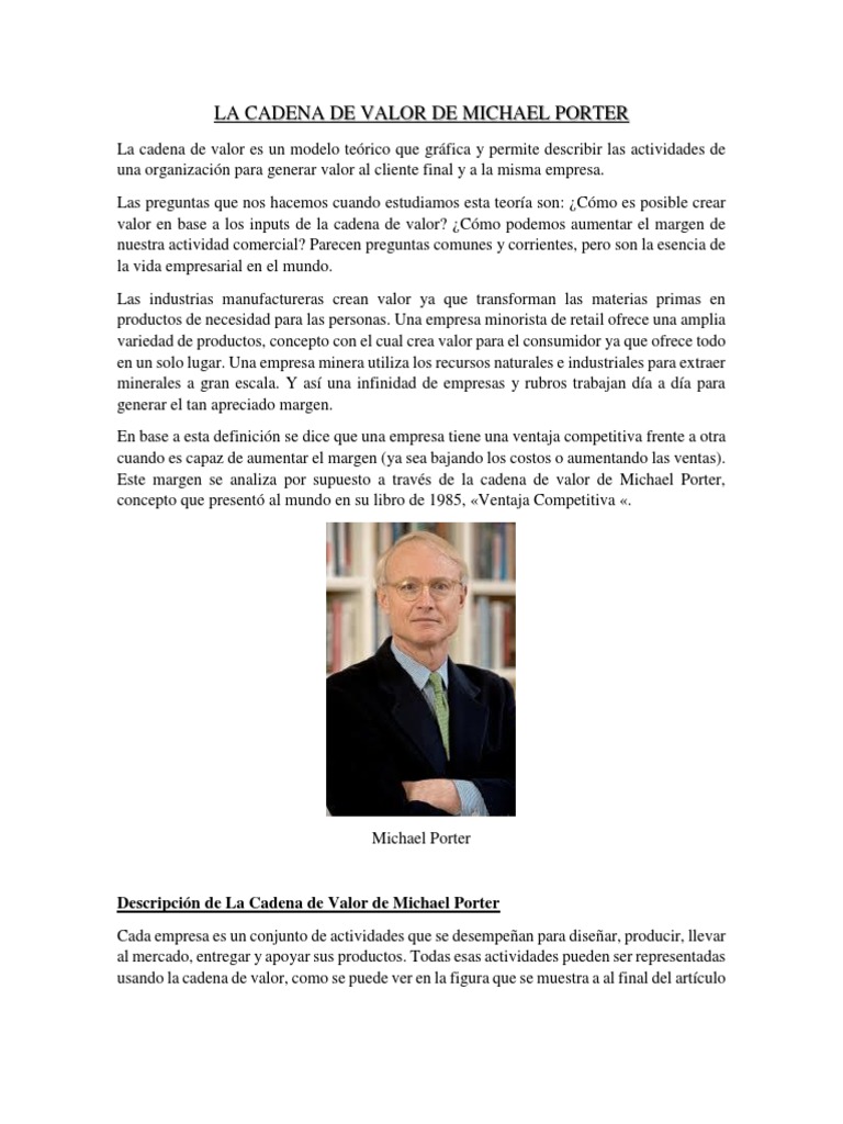 La Cadena de Valor de Michael Porter | PDF | Cadena de valor | Coca Cola
