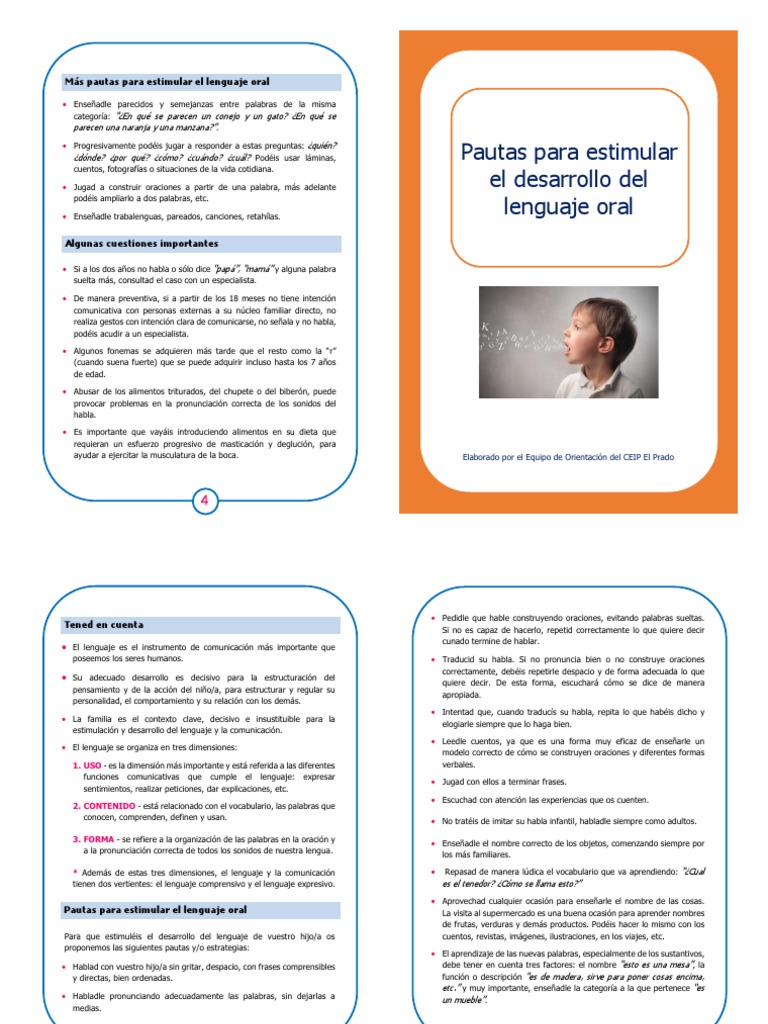 FOLLETO - Pautas para Estimular El Desarrollo Del Lenguaje Oral | PDF ...