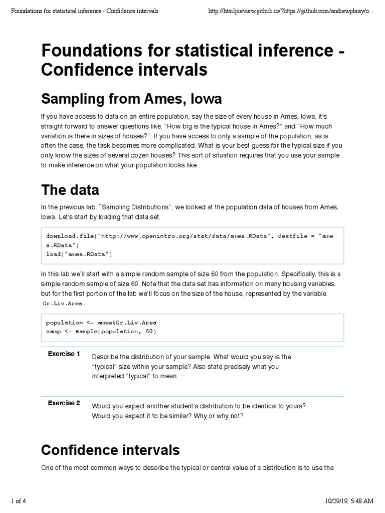 Lab06 Confidence Intervals | PDF | Confidence Interval | Mean