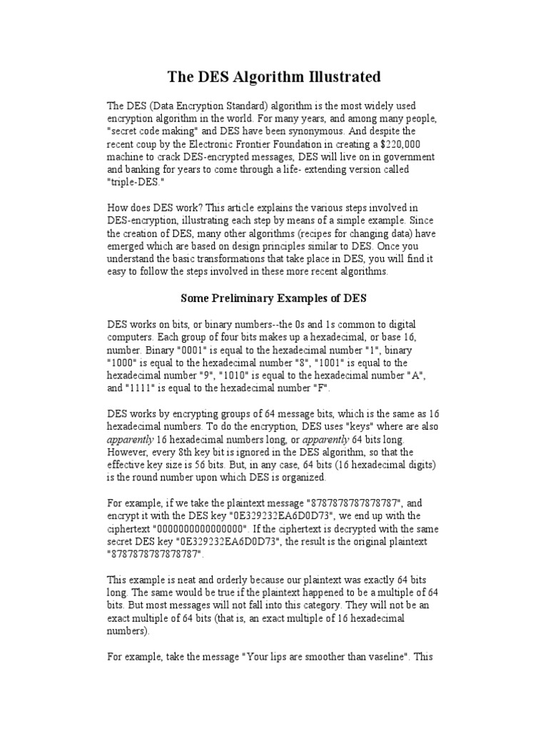 The DES Algorithm Illustrated: Some Preliminary Examples of DES | PDF ...