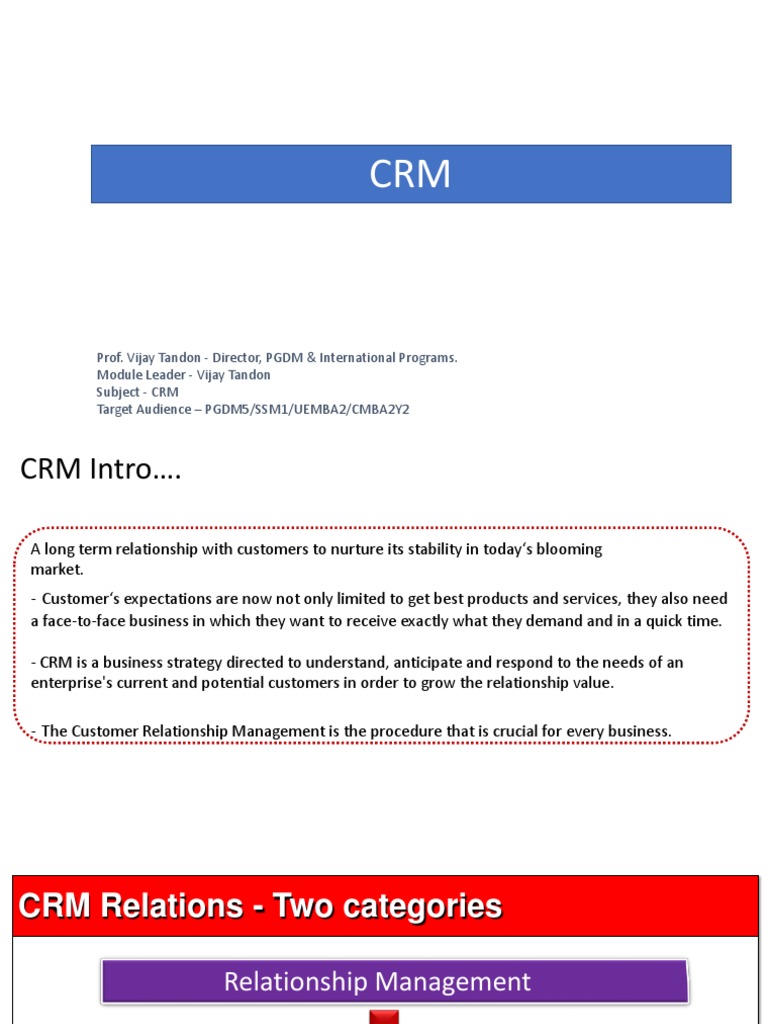 CRM Strategies by Prof. Vijay Tandon | PDF | Customer Relationship ...