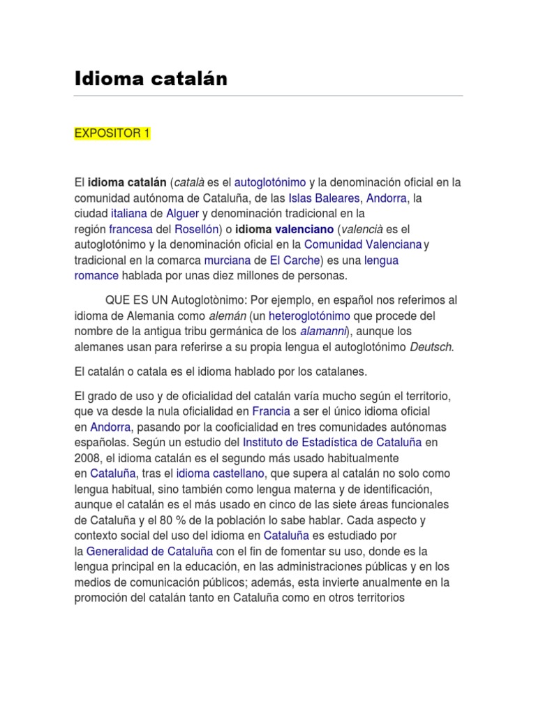 Idioma Catalán, PDF, Cataluña